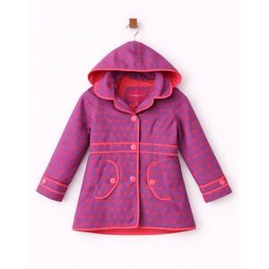 London Fog Girls Purple Red Heart Print Fleece Lined Trench Coat Jacket Size 6X